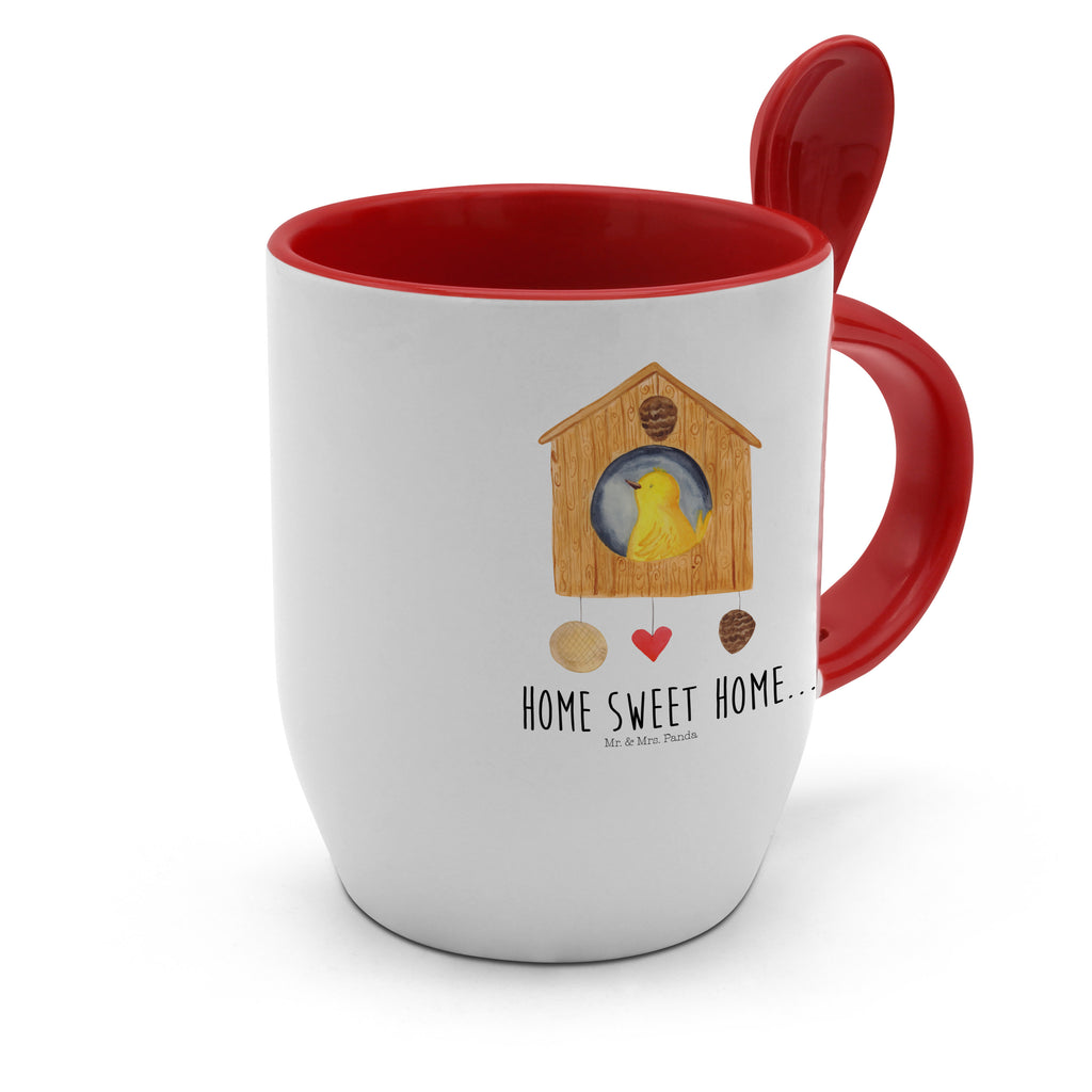Tasse mit Löffel Vogelhaus sweet Home Tasse, Kaffeetasse, Tassen, Tasse mit Spruch, Kaffeebecher, Tasse mit Löffel, Tiermotive, Gute Laune, lustige Sprüche, Tiere, Vogelhaus, Vogel, Home sweet Home, Einzug, Umzug, Geschenk, Einzugsgeschenk, Hausbau, Haus