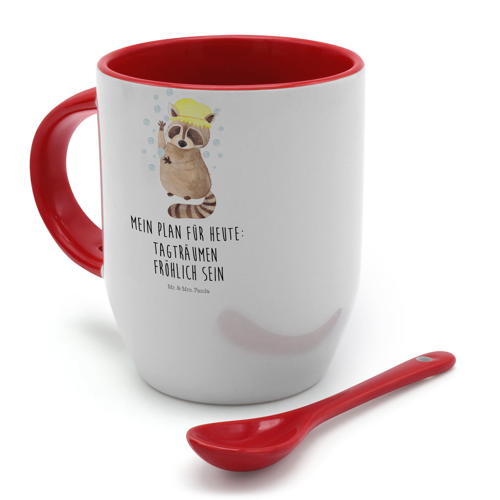 Tasse mit Löffel Waschbär Tasse, Kaffeetasse, Tassen, Tasse mit Spruch, Kaffeebecher, Tasse mit Löffel, Tiermotive, Gute Laune, lustige Sprüche, Tiere, Waschbär, Tagträumen, Plan, Fröhlich, waschen, Seifenblasen