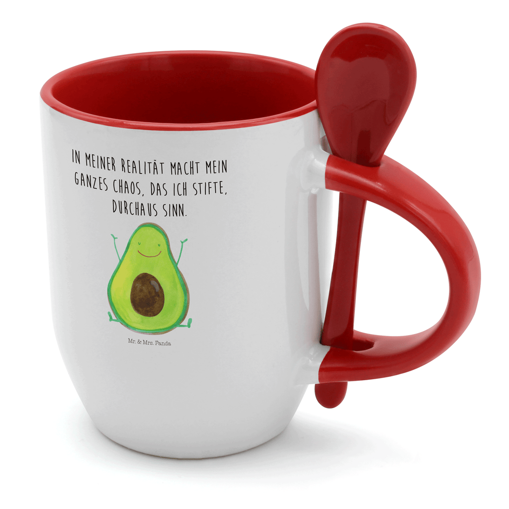 Tasse mit Löffel Avocado Happy Tasse, Kaffeetasse, Tassen, Tasse mit Spruch, Kaffeebecher, Tasse mit Löffel, Avocado, Veggie, Vegan, Gesund, Chaos