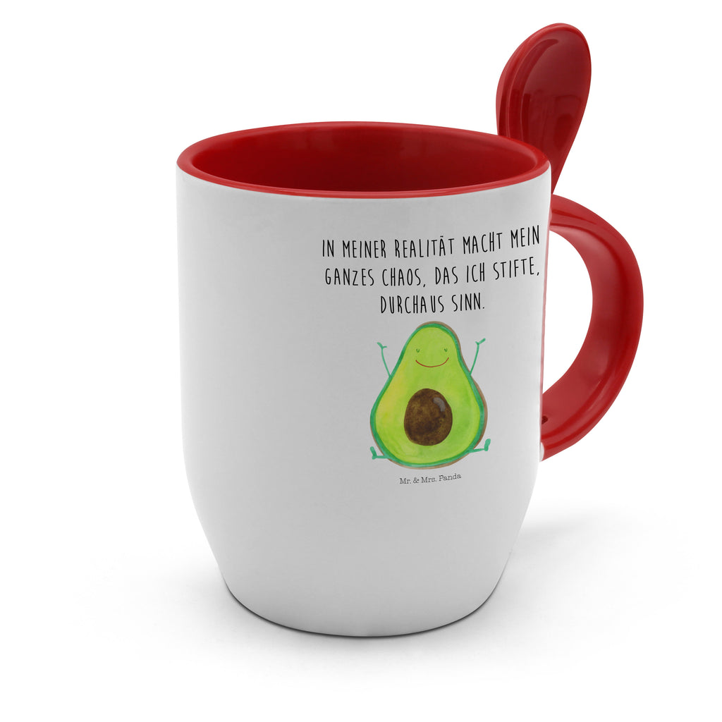Tasse mit Löffel Avocado Happy Tasse, Kaffeetasse, Tassen, Tasse mit Spruch, Kaffeebecher, Tasse mit Löffel, Avocado, Veggie, Vegan, Gesund, Chaos