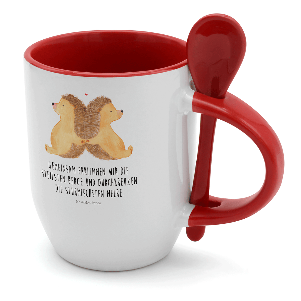 Tasse mit Löffel Igel händchenhaltend Tasse, Kaffeetasse, Tassen, Tasse mit Spruch, Kaffeebecher, Tasse mit Löffel, Liebe, Partner, Freund, Freundin, Ehemann, Ehefrau, Heiraten, Verlobung, Heiratsantrag, Liebesgeschenk, Jahrestag, Hocheitstag, Igel, Igelliebe, Hand in Hand, Liebesbeweis, große Liebe, Liebesbotschaft, Hochzeit, Lieblingsmensch, Gemeinsamkeit, Love, Geschenk für zwei