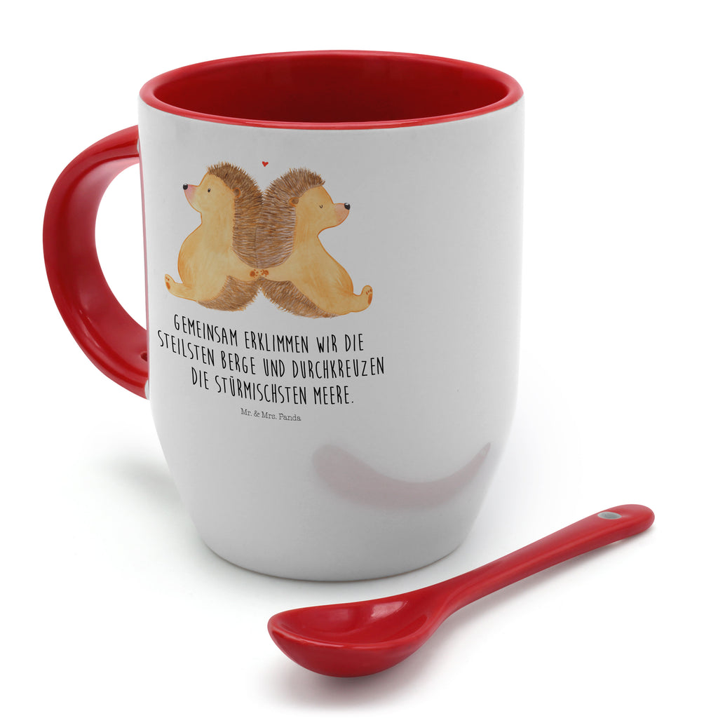 Tasse mit Löffel Igel händchenhaltend Tasse, Kaffeetasse, Tassen, Tasse mit Spruch, Kaffeebecher, Tasse mit Löffel, Liebe, Partner, Freund, Freundin, Ehemann, Ehefrau, Heiraten, Verlobung, Heiratsantrag, Liebesgeschenk, Jahrestag, Hocheitstag, Igel, Igelliebe, Hand in Hand, Liebesbeweis, große Liebe, Liebesbotschaft, Hochzeit, Lieblingsmensch, Gemeinsamkeit, Love, Geschenk für zwei