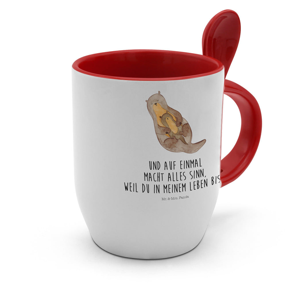 Tasse mit Löffel Otter mit Kind Tasse, Kaffeetasse, Tassen, Tasse mit Spruch, Kaffeebecher, Tasse mit Löffel, Otter, Fischotter, Seeotter, Otter Seeotter See Otter