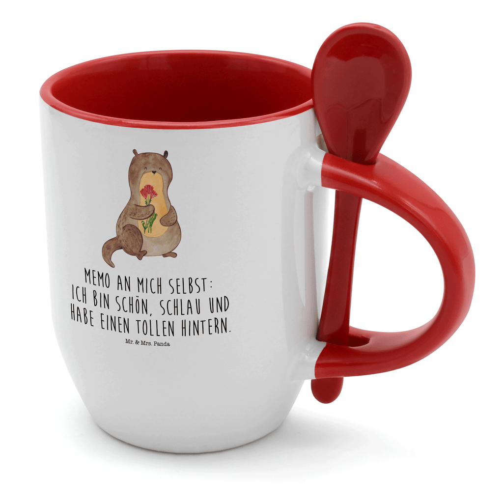 Tasse mit Löffel Otter Blumenstrauß Tasse, Kaffeetasse, Tassen, Tasse mit Spruch, Kaffeebecher, Tasse mit Löffel, Otter, Fischotter, Seeotter, Otter Seeotter See Otter