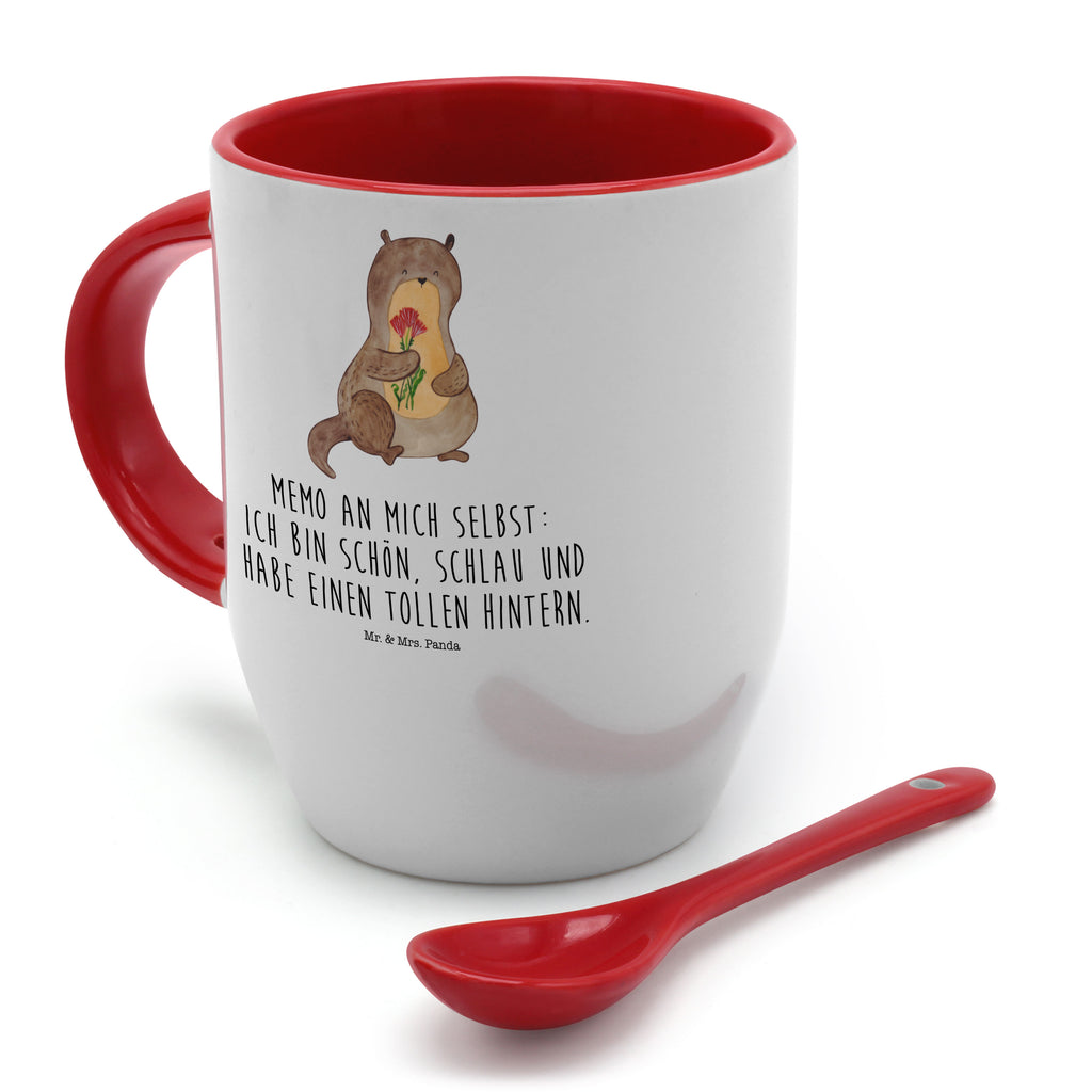 Tasse mit Löffel Otter Blumenstrauß Tasse, Kaffeetasse, Tassen, Tasse mit Spruch, Kaffeebecher, Tasse mit Löffel, Otter, Fischotter, Seeotter, Otter Seeotter See Otter