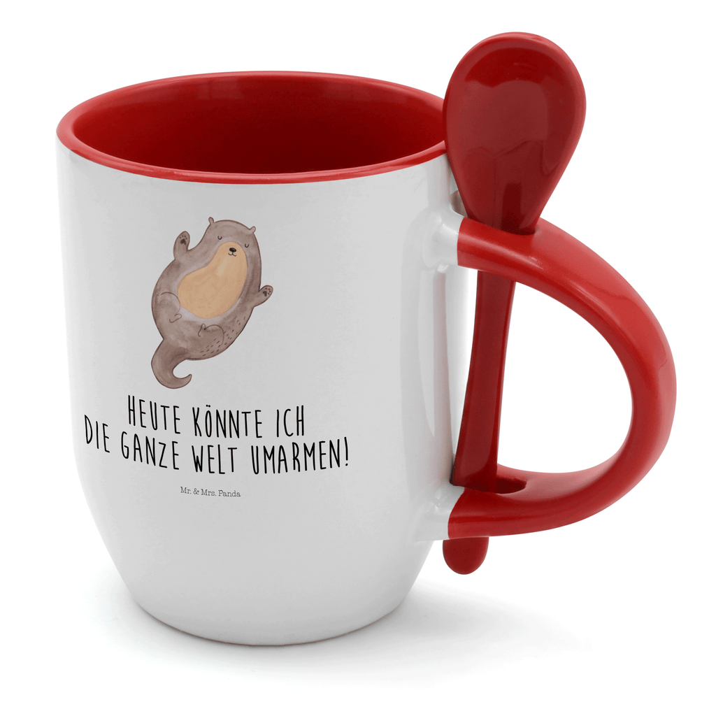 Tasse mit Löffel Otter Umarmen Tasse, Kaffeetasse, Tassen, Tasse mit Spruch, Kaffeebecher, Tasse mit Löffel, Otter, Fischotter, Seeotter, Otter Seeotter See Otter