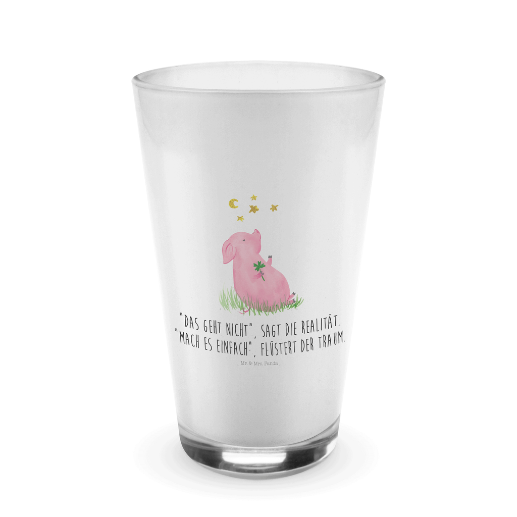 Glas Glücksschwein Cappuccino Glas, Glas, Cappuccino Tasse, Latte Macchiato, Tiermotive, Gute Laune, lustige Sprüche, Tiere, Glücksschwein. Glück, Schwein, Schweinchen, Sterne, Sernchen, Ziele, Träume, Motivation, Glücksbringer