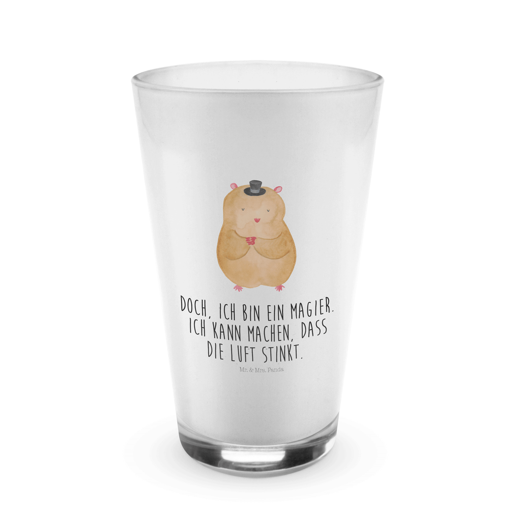 Glas Hamster mit Hut Cappuccino Glas, Glas, Cappuccino Tasse, Latte Macchiato, Tiermotive, Gute Laune, lustige Sprüche, Tiere, Hamster, Hut, Magier, Zylinder, Zwerghamster, Zauberer, Houdini