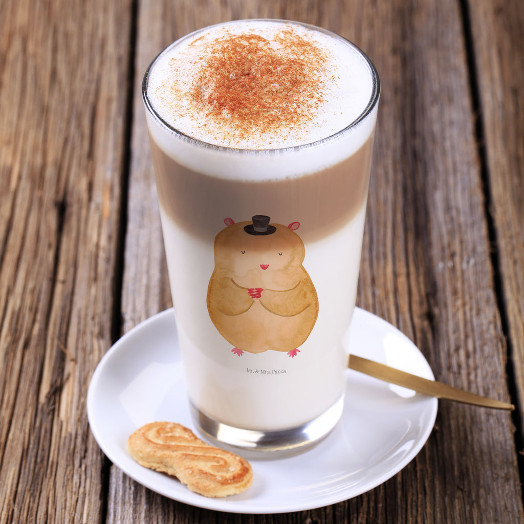Glas Hamster mit Hut Cappuccino Glas, Glas, Cappuccino Tasse, Latte Macchiato, Tiermotive, Gute Laune, lustige Sprüche, Tiere, Hamster, Hut, Magier, Zylinder, Zwerghamster, Zauberer, Houdini