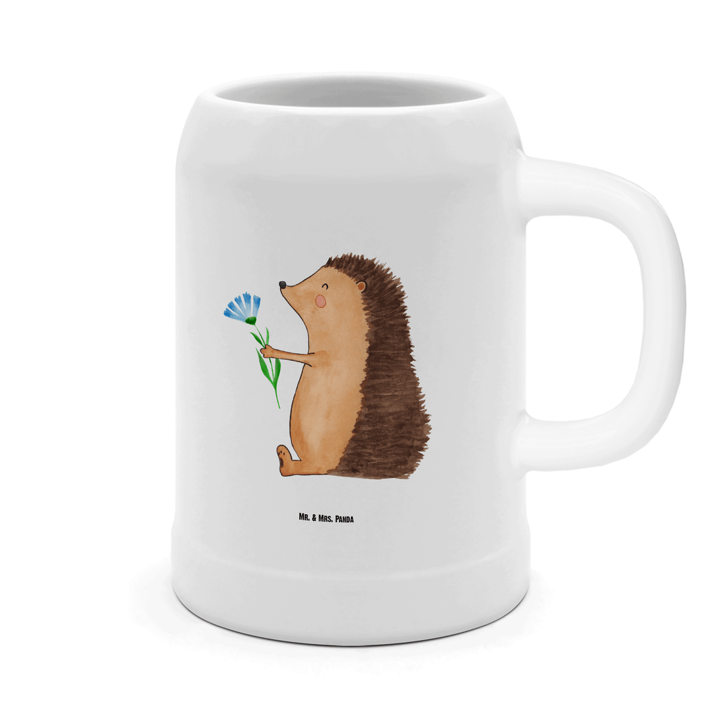 Bierkrug Igel mit Blume Bierkrug, Bierkrüge, Bierkrug Steingut, Steinkrüge, 0, 5 l, 500ml, Krug, Tiermotive, Gute Laune, lustige Sprüche, Tiere, Igel, Gute Besserung, Genesungswünsche, Krankheit, Krankenhaus, krank, Besuch