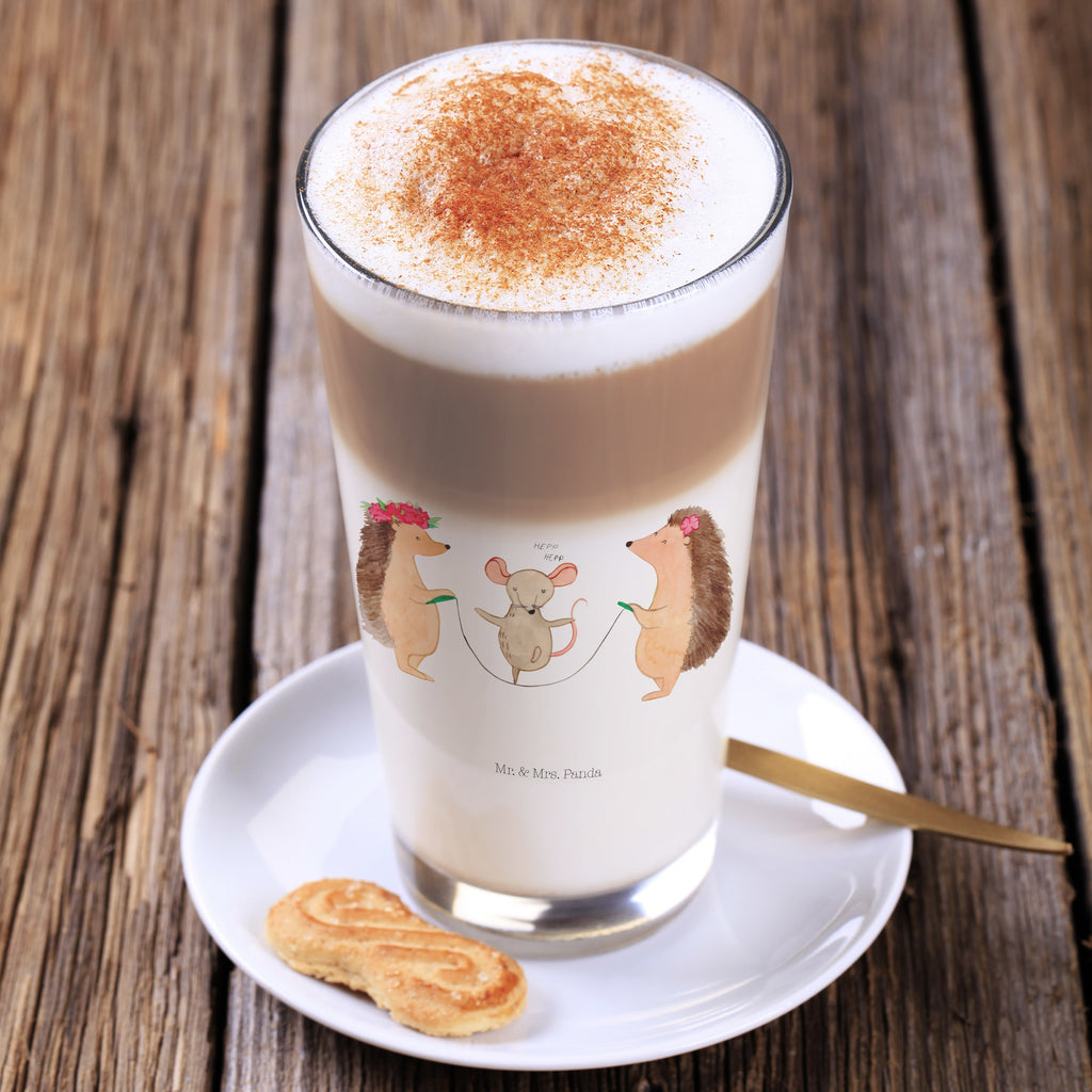 Glas Igel Seilhüpfen Cappuccino Glas, Glas, Cappuccino Tasse, Latte Macchiato, Tiermotive, Gute Laune, lustige Sprüche, Tiere, Igel, Maus, Seilspringen, Seilhüpfen, Kinder, Kindergarten