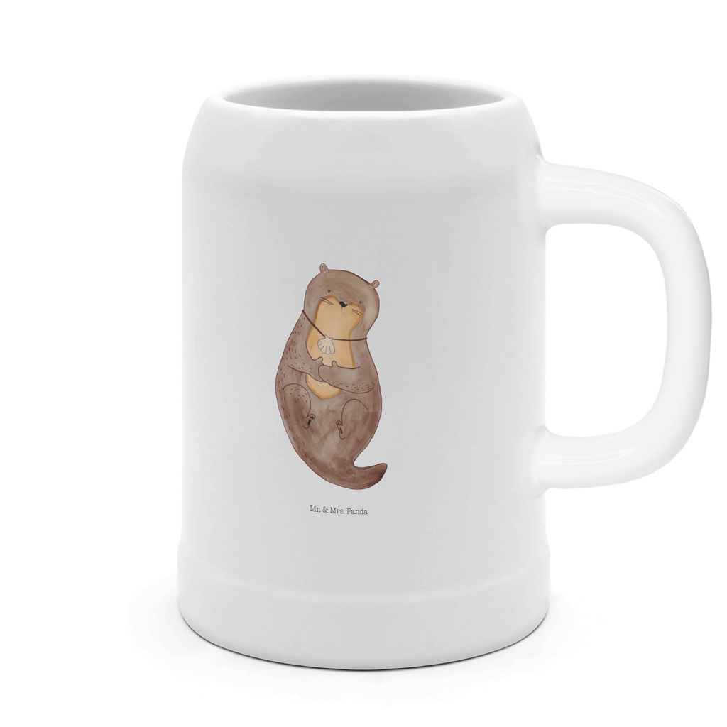 Bierkrug Otter mit Muschelmedaillon Bierkrug, Bierkrüge, Bierkrug Steingut, Steinkrüge, 0, 5 l, 500ml, Krug, Otter, Fischotter, Seeotter, Otterliebe, grübeln, träumen, Motivation, Tagträumen, Büro