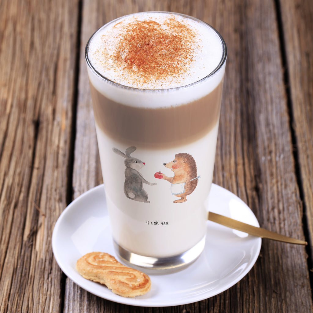 Glas Liebe ist nie ohne Schmerz Cappuccino Glas, Glas, Cappuccino Tasse, Latte Macchiato, Tiermotive, Gute Laune, lustige Sprüche, Tiere, Igel und Hase, Igel, Hase, Liebe Spruch, Liebeskummer Geschenk, Herzschmerz, Trösten, Trennungsschmerz, Spruch romantisch