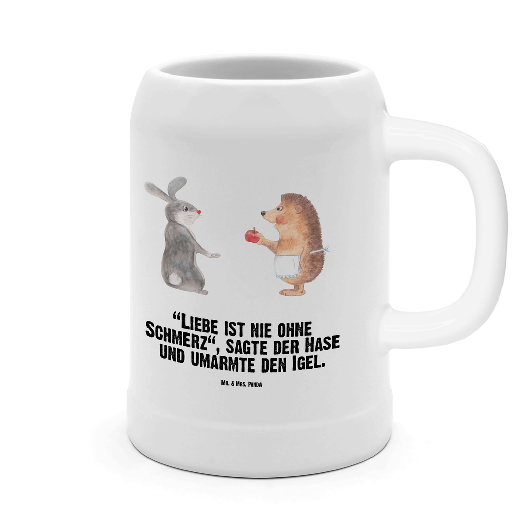 Bierkrug Liebe ist nie ohne Schmerz Bierkrug, Bierkrüge, Bierkrug Steingut, Steinkrüge, 0, 5 l, 500ml, Krug, Tiermotive, Gute Laune, lustige Sprüche, Tiere, Igel und Hase, Igel, Hase, Liebe Spruch, Liebeskummer Geschenk, Herzschmerz, Trösten, Trennungsschmerz, Spruch romantisch