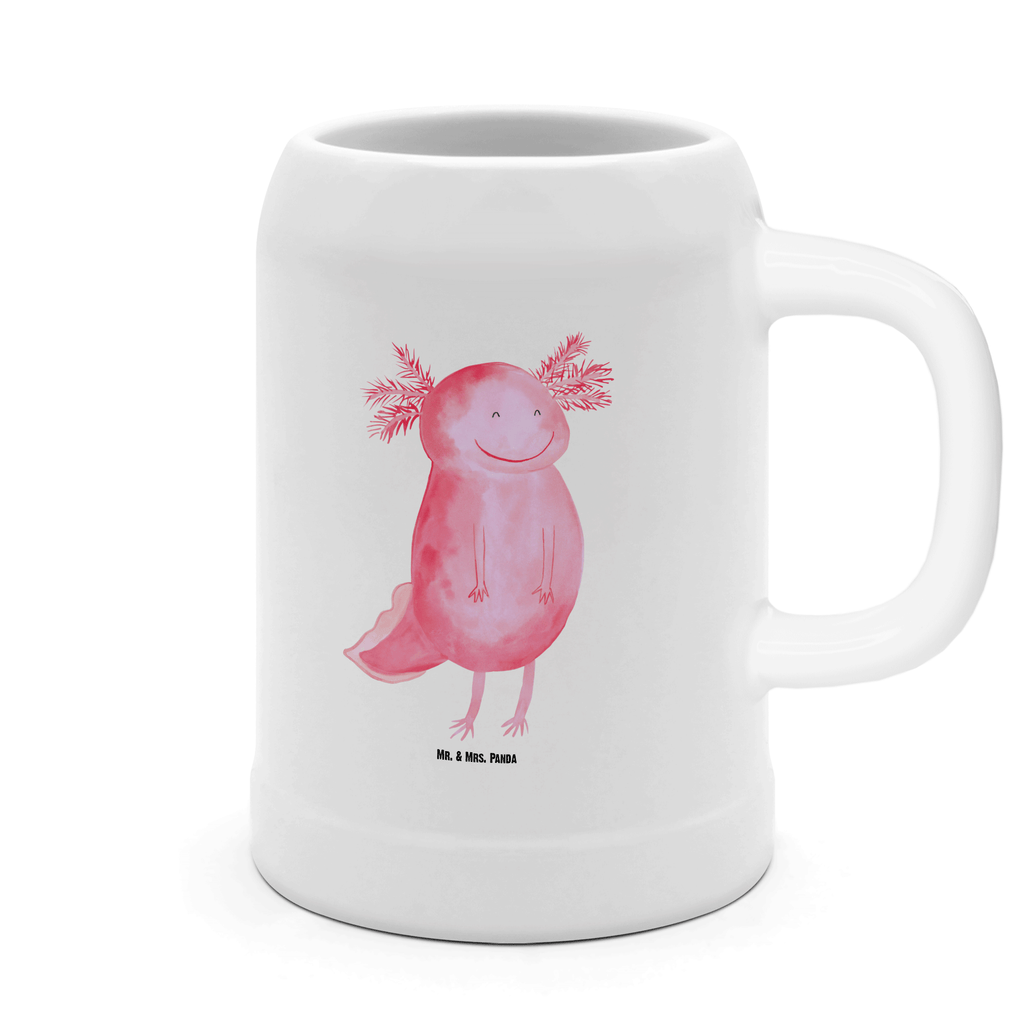 Bierkrug Axolotl glücklich Bierkrug, Bierkrüge, Bierkrug Steingut, Steinkrüge, 0, 5 l, 500ml, Krug, Axolotl, Molch, Axolot, Schwanzlurch, Lurch, Lurche, Motivation, gute Laune
