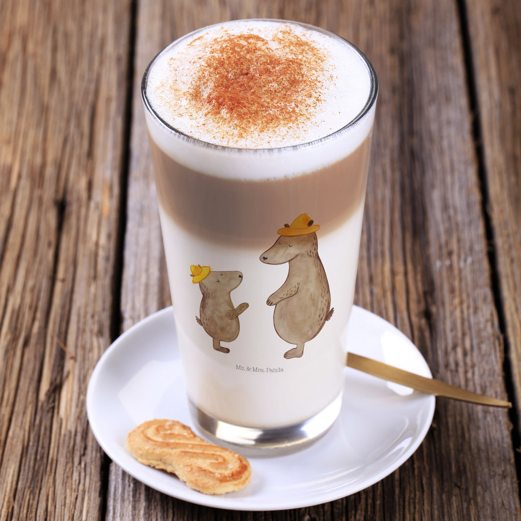 Glas Bären mit Hut Cappuccino Glas, Glas, Cappuccino Tasse, Latte Macchiato, Familie, Vatertag, Muttertag, Bruder, Schwester, Mama, Papa, Oma, Opa, Bär, Bären, Vater, Papi, Paps, Dad, Daddy, Lieblingsmensch, Sohn, Söhne, Kind, Kinder, Vater-Sohn, Family, Vorbild