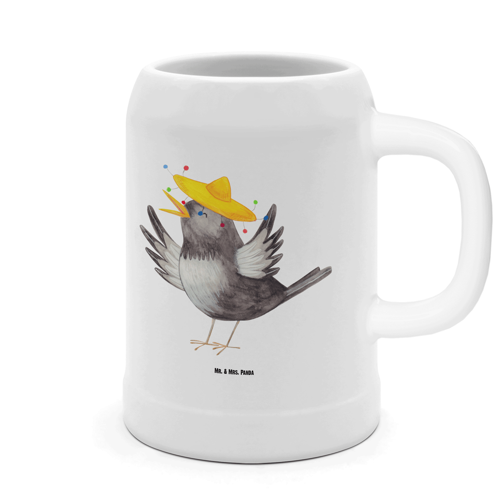 Bierkrug Rabe mit Sombrero Bierkrug, Bierkrüge, Bierkrug Steingut, Steinkrüge, 0, 5 l, 500ml, Krug, Tiermotive, Gute Laune, lustige Sprüche, Tiere, Rabe, Vogel, Vögel, Spruch positiv, fröhlich sein, glücklich sein, Glück Spruch, froh, Elster, Motivation