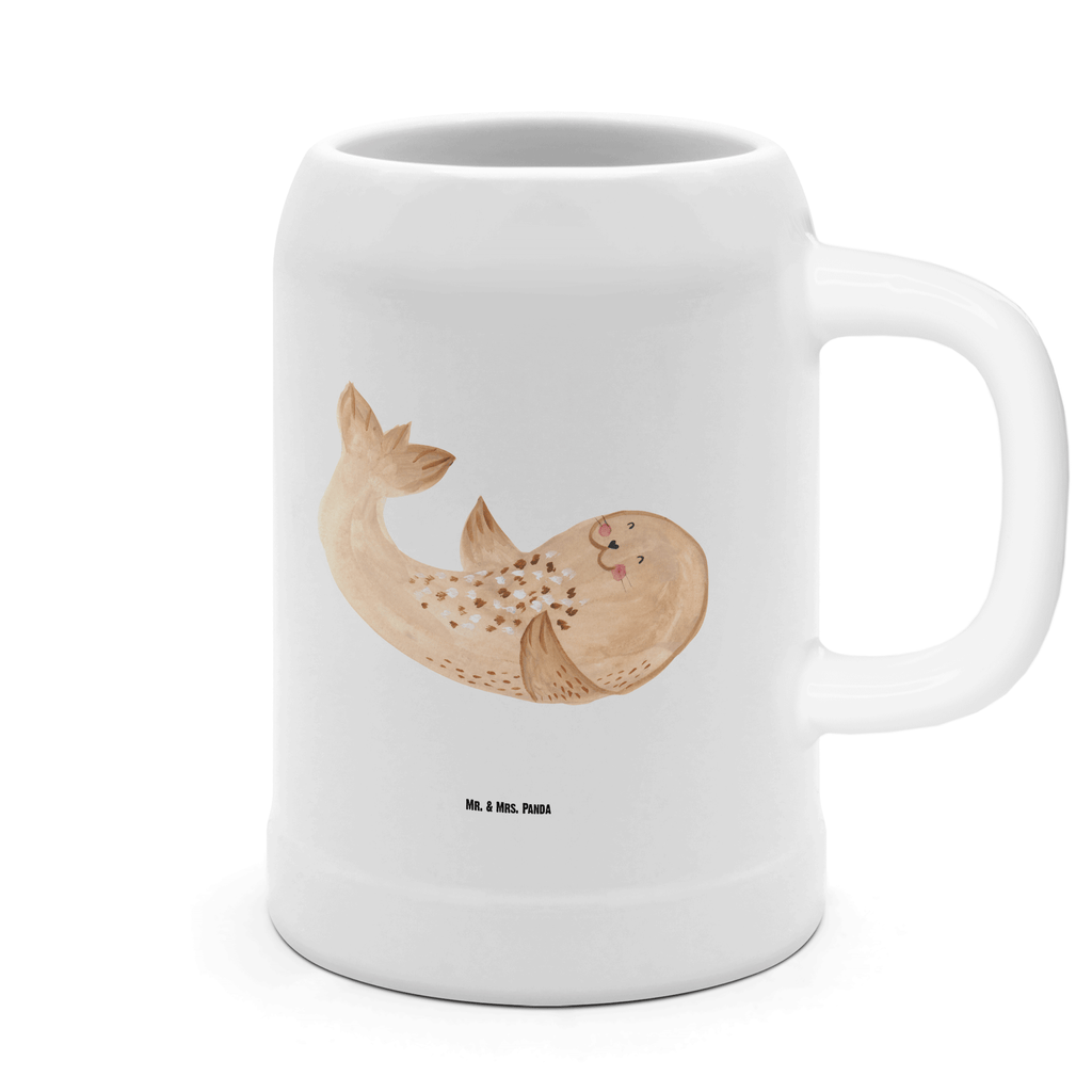 Bierkrug Robbe liegend Bierkrug, Bierkrüge, Bierkrug Steingut, Steinkrüge, 0, 5 l, 500ml, Krug, Tiermotive, Gute Laune, lustige Sprüche, Tiere, Robbe, Robben, Seehund, Strand, Meerestier, Ostsee, Nordsee, Lachen, Freude