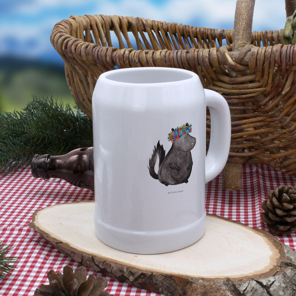 Bierkrug Stinktier Blumenmaedchen Bierkrug, Bierkrüge, Bierkrug Steingut, Steinkrüge, 0, 5 l, 500ml, Krug, Stinktier, Skunk, Wildtier, Raubtier, Stinker, Stinki, Yoga, Namaste, Lebe, Liebe, Lache