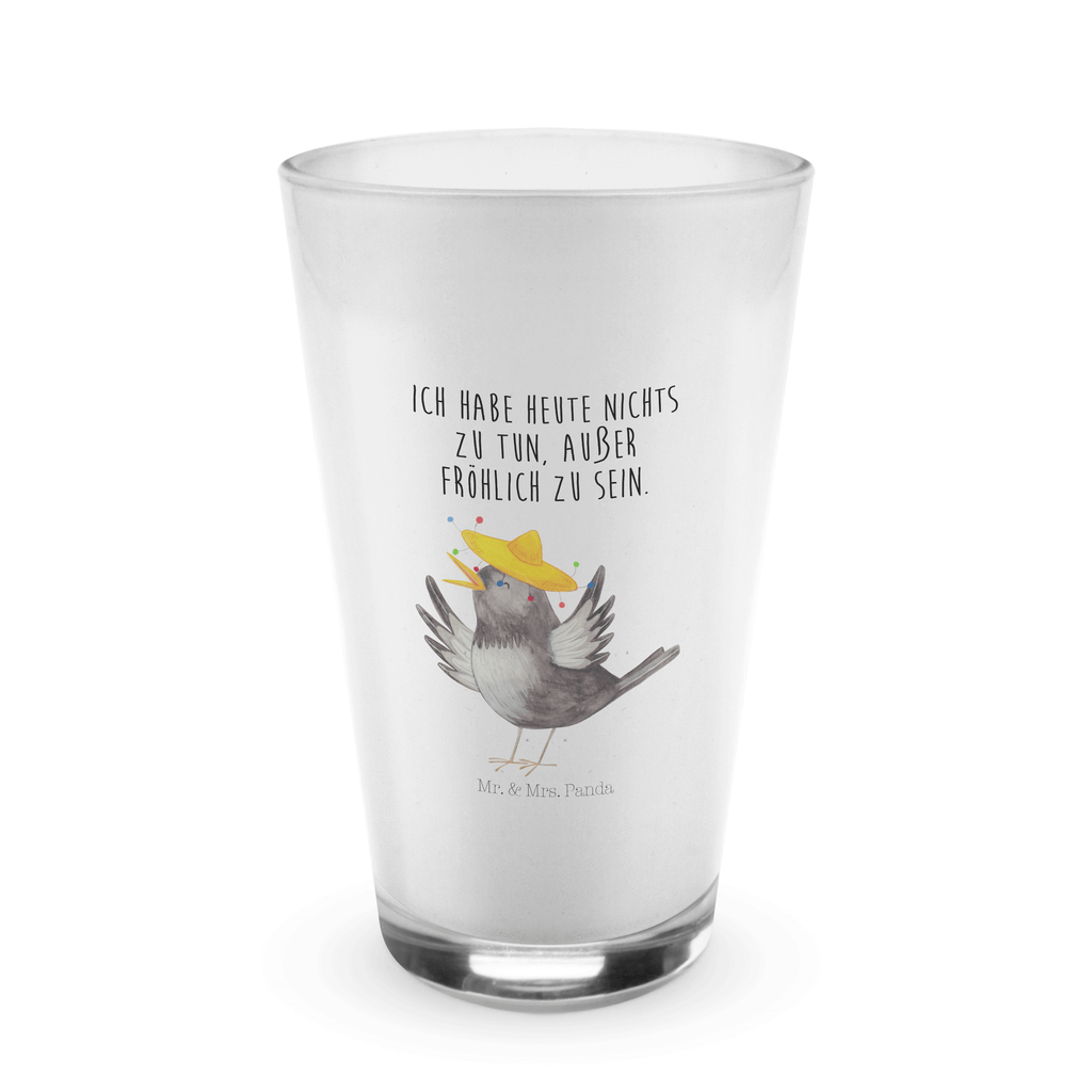 Glas Rabe mit Sombrero Cappuccino Glas, Glas, Cappuccino Tasse, Latte Macchiato, Tiermotive, Gute Laune, lustige Sprüche, Tiere, Rabe, Vogel, Vögel, Spruch positiv, fröhlich sein, glücklich sein, Glück Spruch, froh, Elster, Motivation