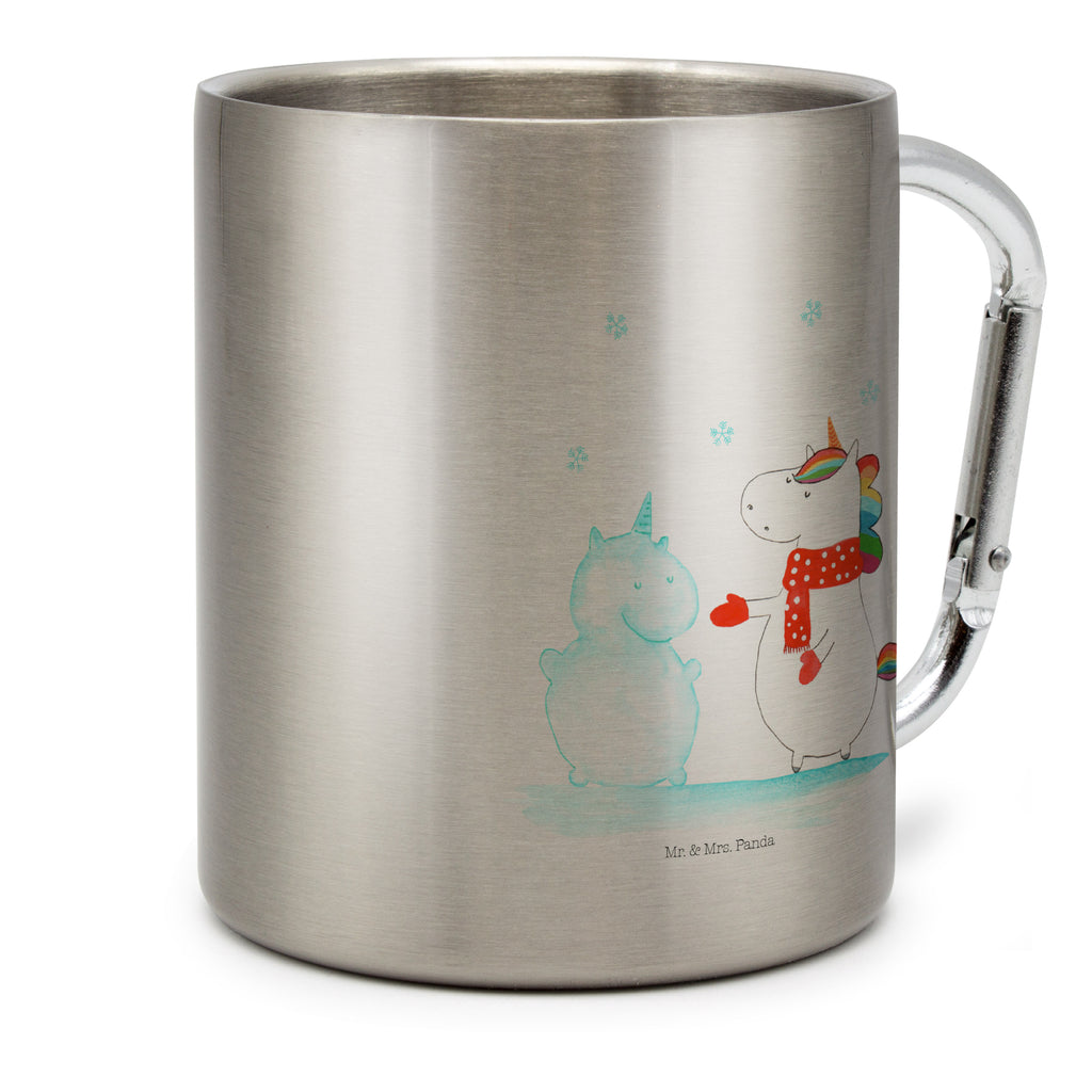 Edelstahlbecher Einhorn Schneemann Edelstahltasse, Karabiner, Edelstahlbecher, Outdoor, Camping, Tasse, Becher, Einhorn, Einhörner, Einhorn Deko, Pegasus, Unicorn, Schneemann, Winter, Schnee, Kuchen, Weihnachten, kalt, Mütze, Handschuhe, X-Mas