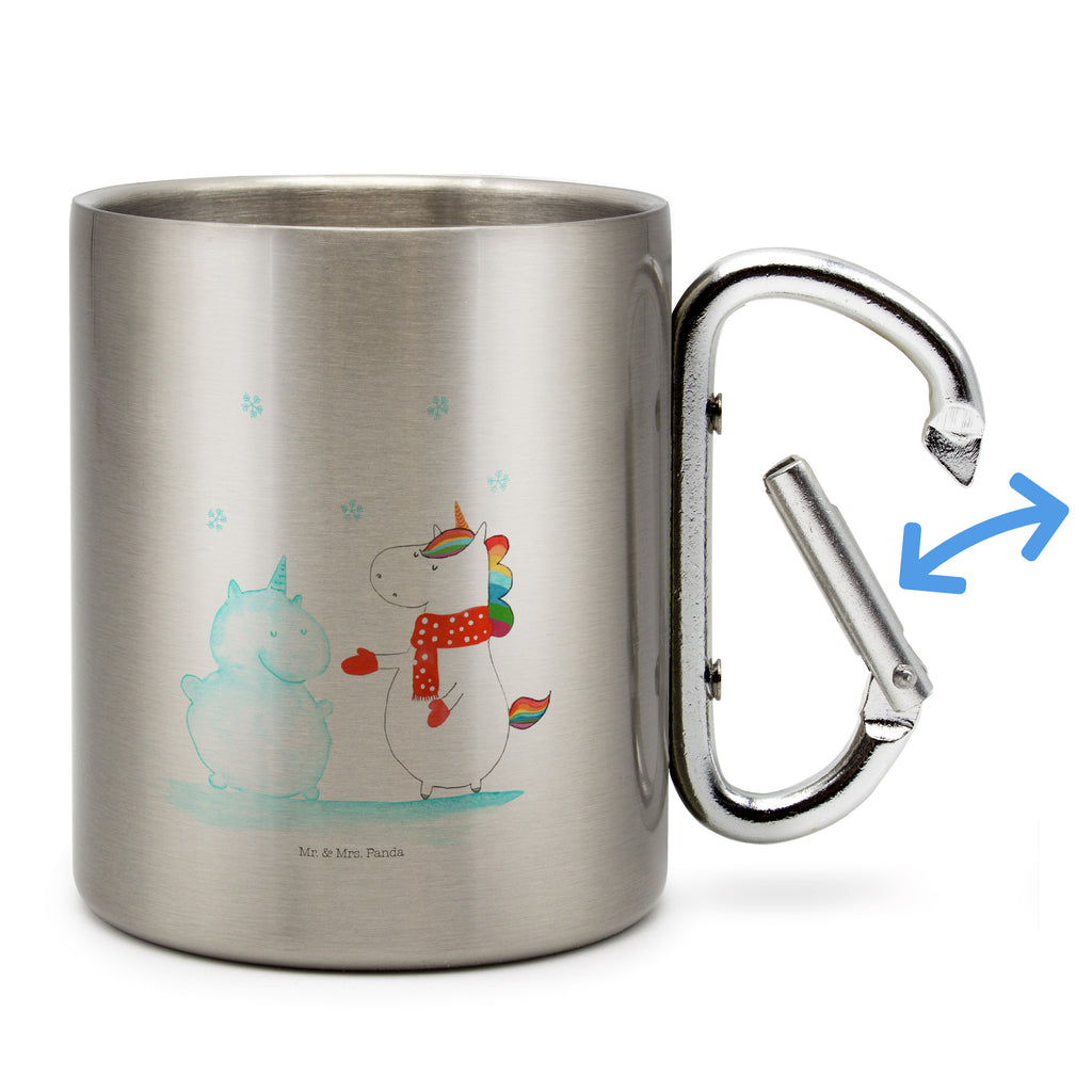 Edelstahlbecher Einhorn Schneemann Edelstahltasse, Karabiner, Edelstahlbecher, Outdoor, Camping, Tasse, Becher, Einhorn, Einhörner, Einhorn Deko, Pegasus, Unicorn, Schneemann, Winter, Schnee, Kuchen, Weihnachten, kalt, Mütze, Handschuhe, X-Mas