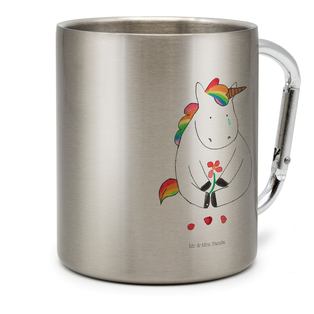 Edelstahlbecher Einhorn Traurig Edelstahltasse, Karabiner, Edelstahlbecher, Outdoor, Camping, Tasse, Becher, Einhorn, Einhörner, Einhorn Deko, Pegasus, Unicorn, Glitzer, Trösten. Freundschaft, Freunde, Liebe, Trauer, Grußkarte, Blume