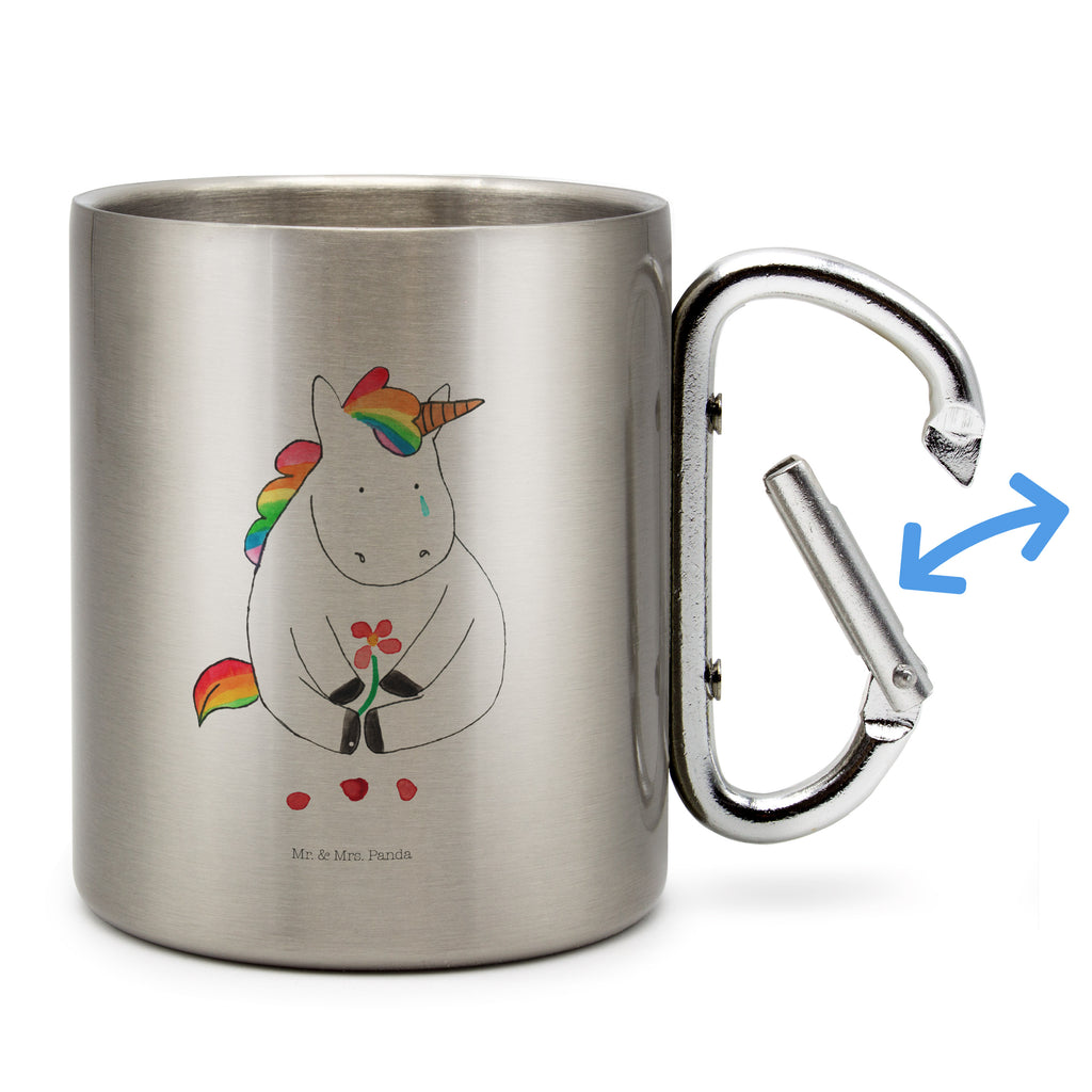 Edelstahlbecher Einhorn Traurig Edelstahltasse, Karabiner, Edelstahlbecher, Outdoor, Camping, Tasse, Becher, Einhorn, Einhörner, Einhorn Deko, Pegasus, Unicorn, Glitzer, Trösten. Freundschaft, Freunde, Liebe, Trauer, Grußkarte, Blume