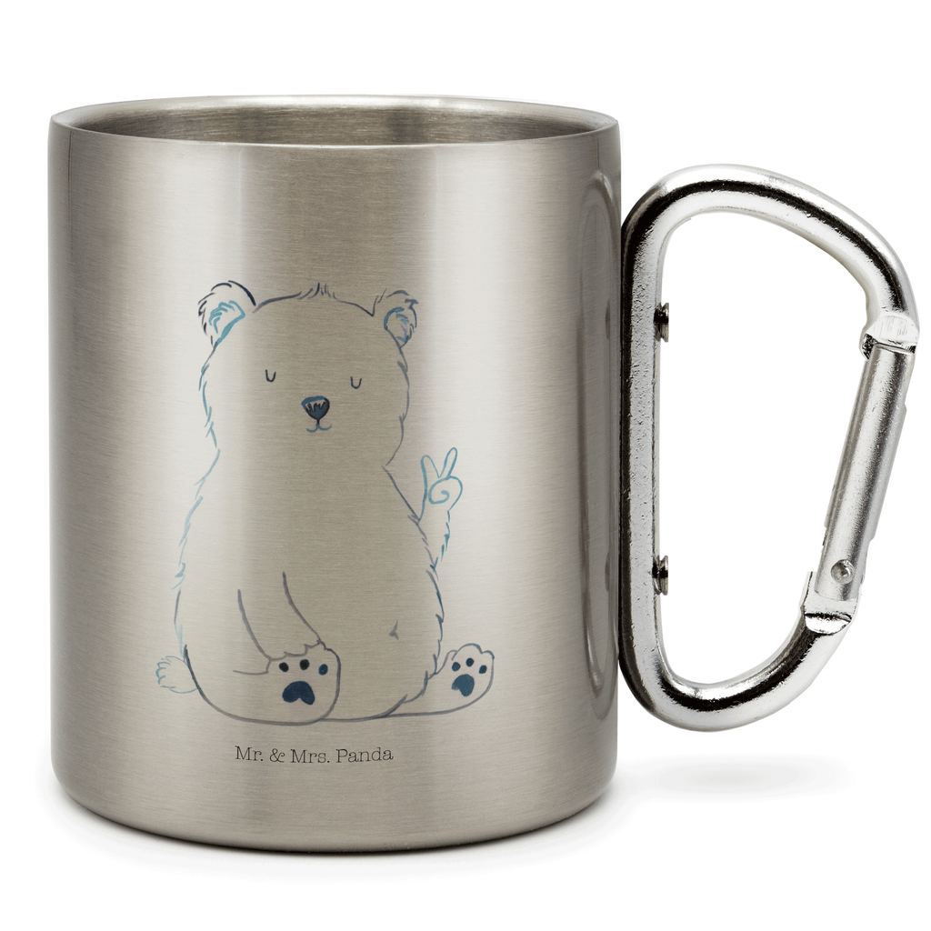 Edelstahlbecher Eisbär Faul Edelstahltasse, Karabiner, Edelstahlbecher, Outdoor, Camping, Tasse, Becher, Bär, Teddy, Teddybär, Eisbär, Nordpol, Faul, Entspannen, Relaxen, Büro, Arbeit, Bürojob, Arbeitsplatz, Homeoffice