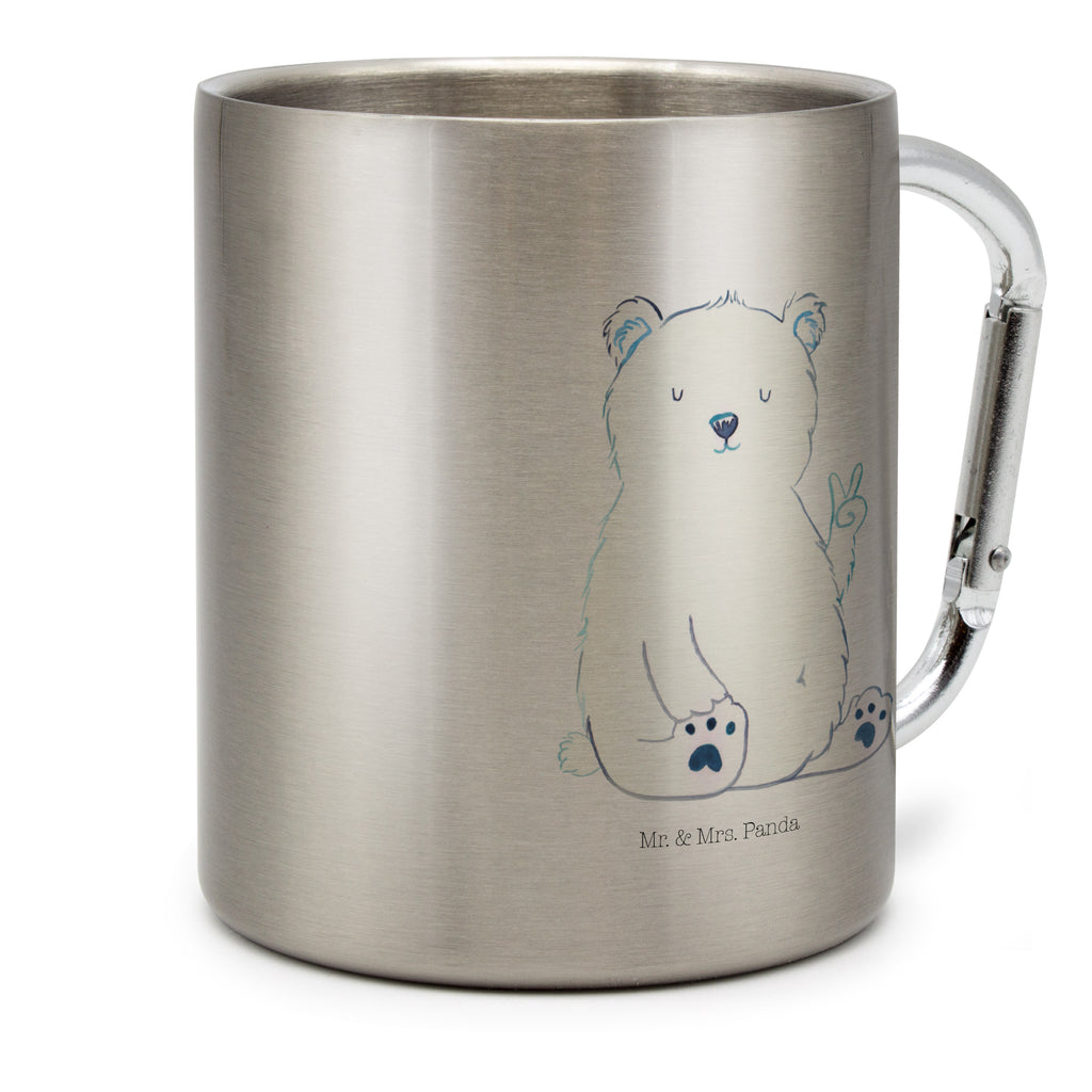 Edelstahlbecher Eisbär Faul Edelstahltasse, Karabiner, Edelstahlbecher, Outdoor, Camping, Tasse, Becher, Bär, Teddy, Teddybär, Eisbär, Nordpol, Faul, Entspannen, Relaxen, Büro, Arbeit, Bürojob, Arbeitsplatz, Homeoffice