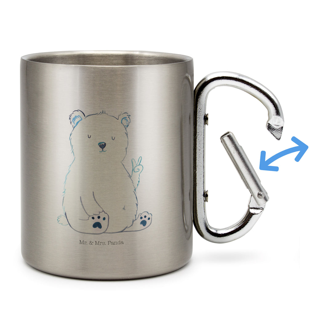 Edelstahlbecher Eisbär Faul Edelstahltasse, Karabiner, Edelstahlbecher, Outdoor, Camping, Tasse, Becher, Bär, Teddy, Teddybär, Eisbär, Nordpol, Faul, Entspannen, Relaxen, Büro, Arbeit, Bürojob, Arbeitsplatz, Homeoffice