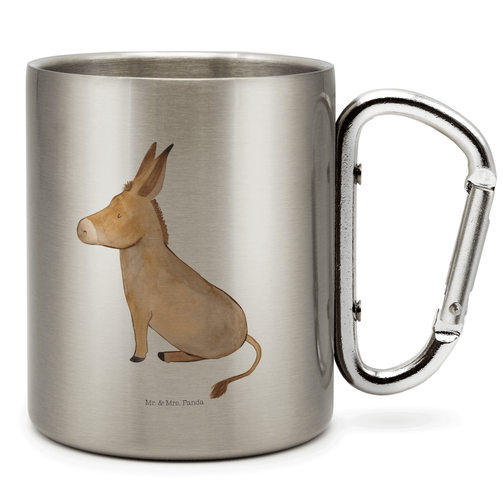 Edelstahlbecher Esel Edelstahltasse, Karabiner, Edelstahlbecher, Outdoor, Camping, Tasse, Becher, Tiermotive, Gute Laune, lustige Sprüche, Tiere, Esel, Weisheit, Lebensmut, Lebensglück, Ziel, Lebensziel, Mut, erfolg, tapferkeit, positive gedanken, zuversicht