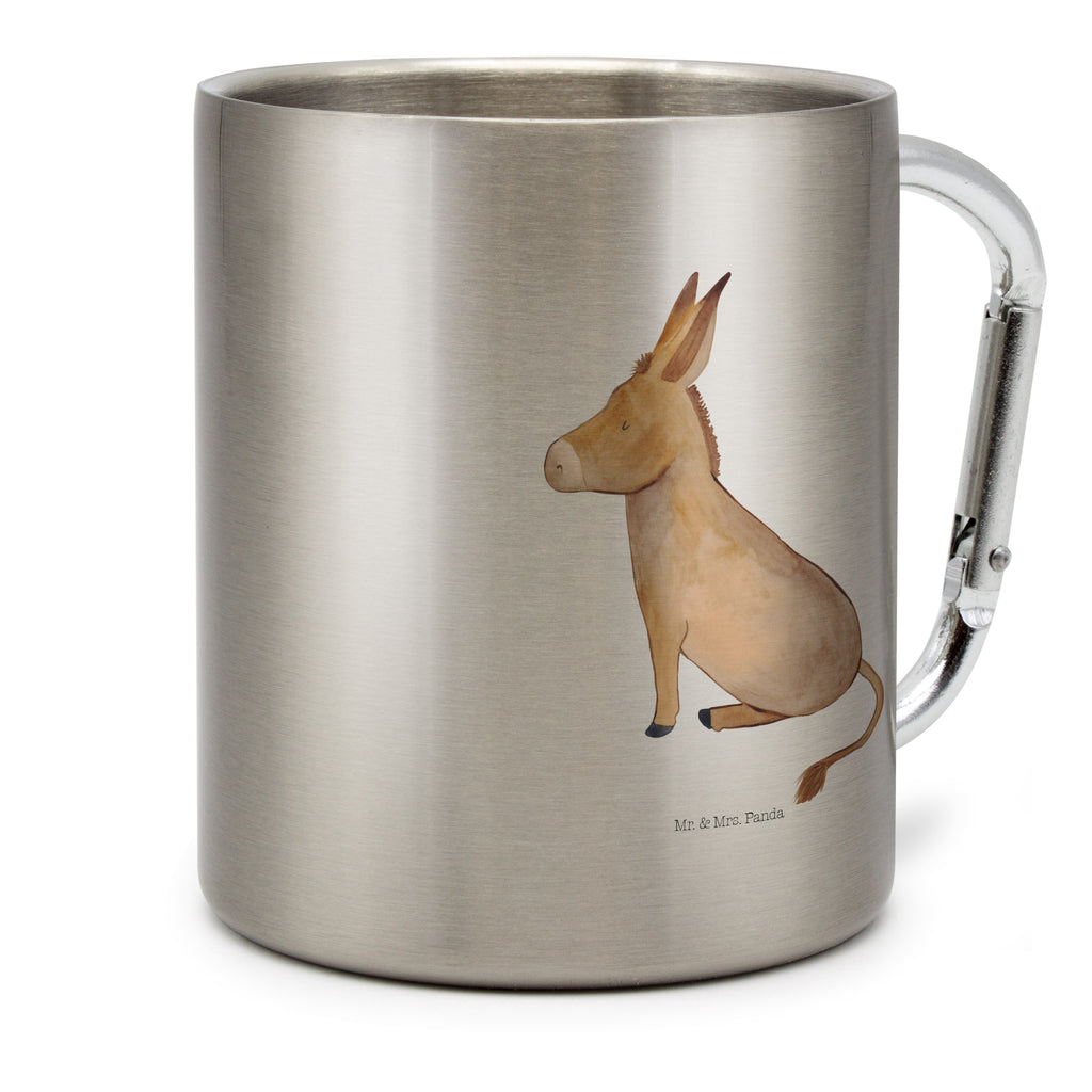 Edelstahlbecher Esel Edelstahltasse, Karabiner, Edelstahlbecher, Outdoor, Camping, Tasse, Becher, Tiermotive, Gute Laune, lustige Sprüche, Tiere, Esel, Weisheit, Lebensmut, Lebensglück, Ziel, Lebensziel, Mut, erfolg, tapferkeit, positive gedanken, zuversicht