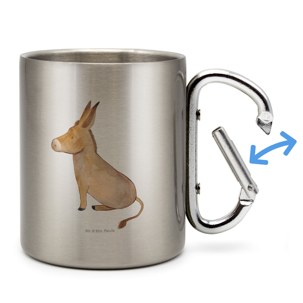 Edelstahlbecher Esel Edelstahltasse, Karabiner, Edelstahlbecher, Outdoor, Camping, Tasse, Becher, Tiermotive, Gute Laune, lustige Sprüche, Tiere, Esel, Weisheit, Lebensmut, Lebensglück, Ziel, Lebensziel, Mut, erfolg, tapferkeit, positive gedanken, zuversicht