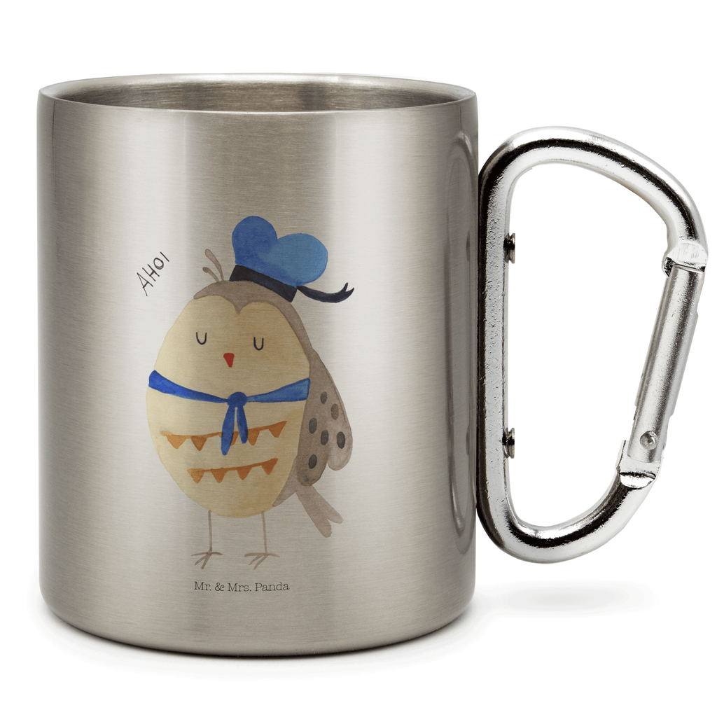 Edelstahlbecher Eule Matrosen Edelstahltasse, Karabiner, Edelstahlbecher, Outdoor, Camping, Tasse, Becher, Eule, Eule Spruch, Eule Deko, Owl, Wortspiel lustig, Matrose, Freundin, Ehe, Seefahrer, Heimathafen, Hochzeitstag Geschenk