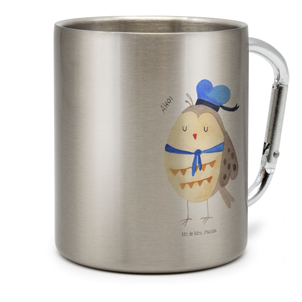Edelstahlbecher Eule Matrosen Edelstahltasse, Karabiner, Edelstahlbecher, Outdoor, Camping, Tasse, Becher, Eule, Eule Spruch, Eule Deko, Owl, Wortspiel lustig, Matrose, Freundin, Ehe, Seefahrer, Heimathafen, Hochzeitstag Geschenk