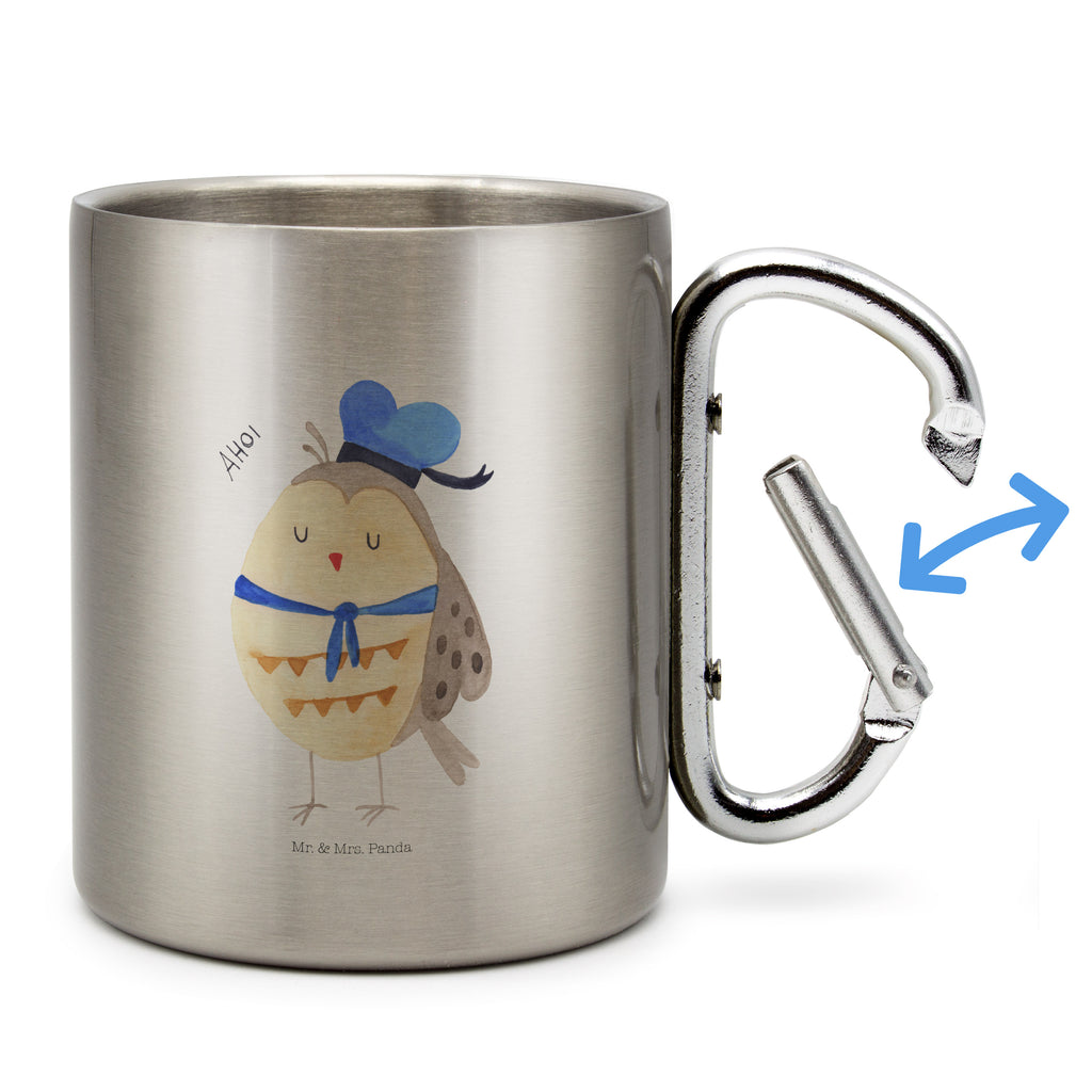 Edelstahlbecher Eule Matrosen Edelstahltasse, Karabiner, Edelstahlbecher, Outdoor, Camping, Tasse, Becher, Eule, Eule Spruch, Eule Deko, Owl, Wortspiel lustig, Matrose, Freundin, Ehe, Seefahrer, Heimathafen, Hochzeitstag Geschenk