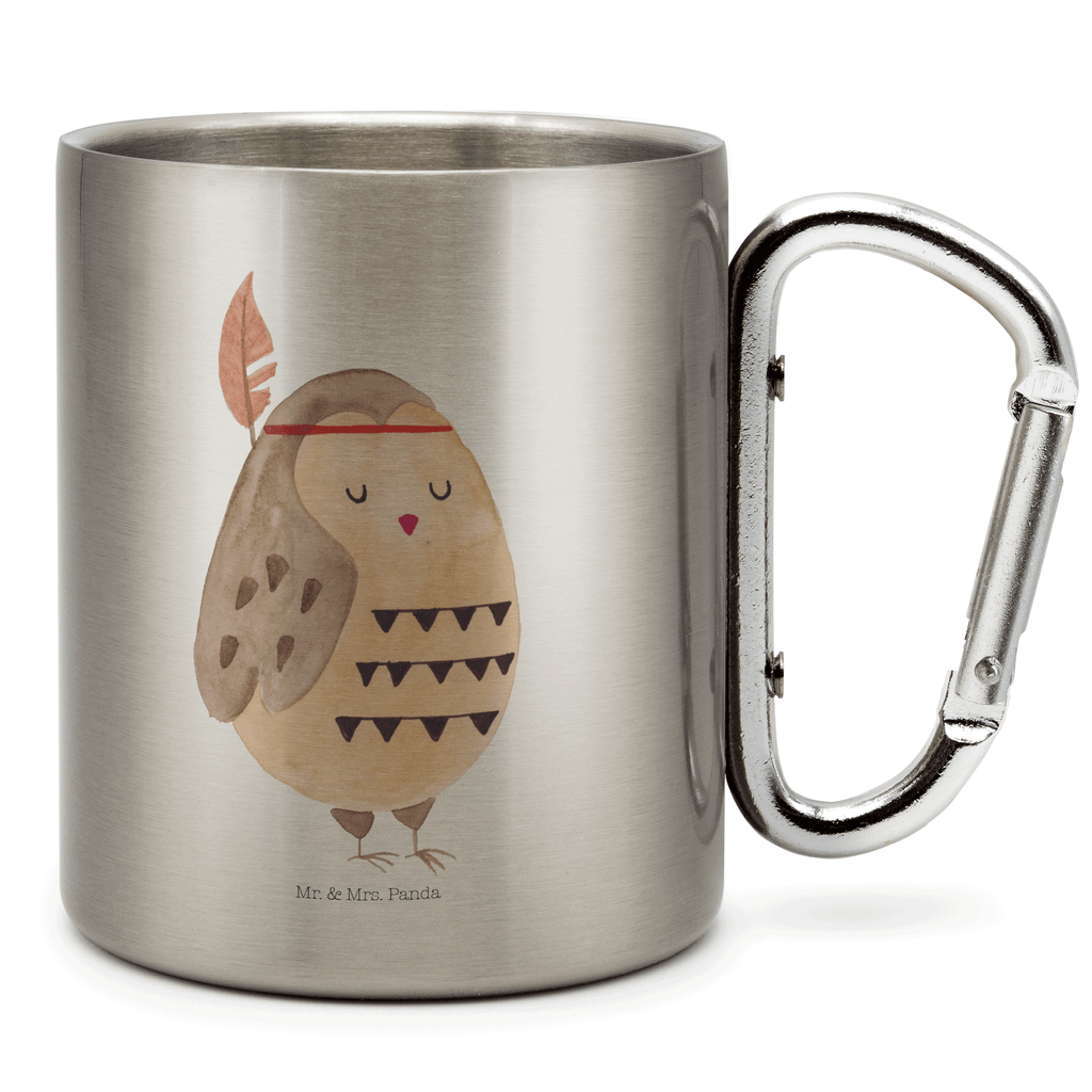 Edelstahlbecher Eule Federschmuck Edelstahltasse, Karabiner, Edelstahlbecher, Outdoor, Camping, Tasse, Becher, Eule, Eule Deko, Owl, Das Leben ist ein Abenteuer, Reisespruch, Federschmuck, Dekoration