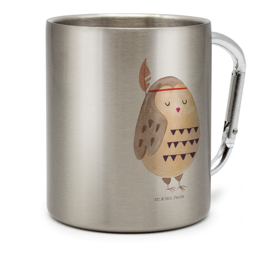 Edelstahlbecher Eule Federschmuck Edelstahltasse, Karabiner, Edelstahlbecher, Outdoor, Camping, Tasse, Becher, Eule, Eule Deko, Owl, Das Leben ist ein Abenteuer, Reisespruch, Federschmuck, Dekoration