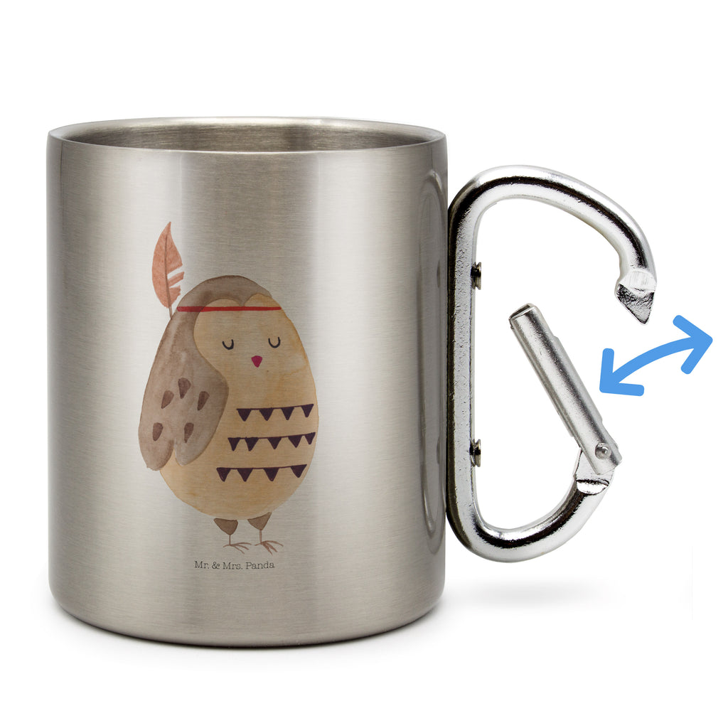 Edelstahlbecher Eule Federschmuck Edelstahltasse, Karabiner, Edelstahlbecher, Outdoor, Camping, Tasse, Becher, Eule, Eule Deko, Owl, Das Leben ist ein Abenteuer, Reisespruch, Federschmuck, Dekoration