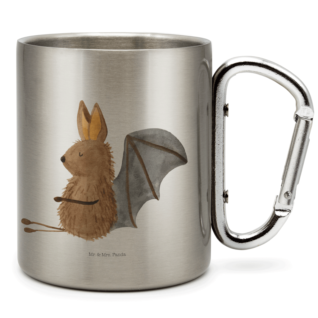 Edelstahlbecher Fledermaus sitzend Edelstahltasse, Karabiner, Edelstahlbecher, Outdoor, Camping, Tasse, Becher, Tiermotive, Gute Laune, lustige Sprüche, Tiere, Fledermaus, Fledermäuse, Motivation, entspannen