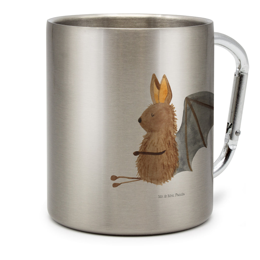 Edelstahlbecher Fledermaus sitzend Edelstahltasse, Karabiner, Edelstahlbecher, Outdoor, Camping, Tasse, Becher, Tiermotive, Gute Laune, lustige Sprüche, Tiere, Fledermaus, Fledermäuse, Motivation, entspannen