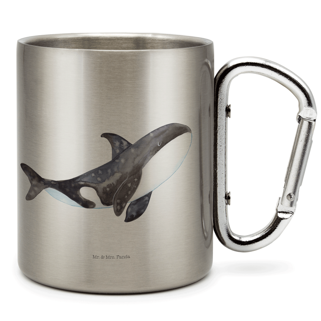 Edelstahlbecher Orca Edelstahltasse, Karabiner, Edelstahlbecher, Outdoor, Camping, Tasse, Becher, Meerestiere, Meer, Urlaub, Orca, Orcas, Killerwal, Wal, Möglichkeiten, Büro, Arbeit, Motivation, Selbstliebe, Neustart, Startup