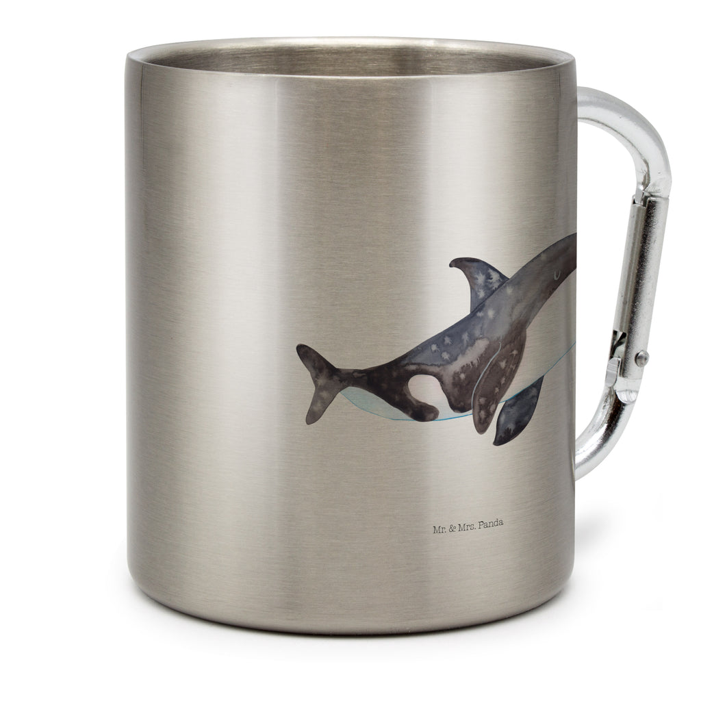 Edelstahlbecher Orca Edelstahltasse, Karabiner, Edelstahlbecher, Outdoor, Camping, Tasse, Becher, Meerestiere, Meer, Urlaub, Orca, Orcas, Killerwal, Wal, Möglichkeiten, Büro, Arbeit, Motivation, Selbstliebe, Neustart, Startup