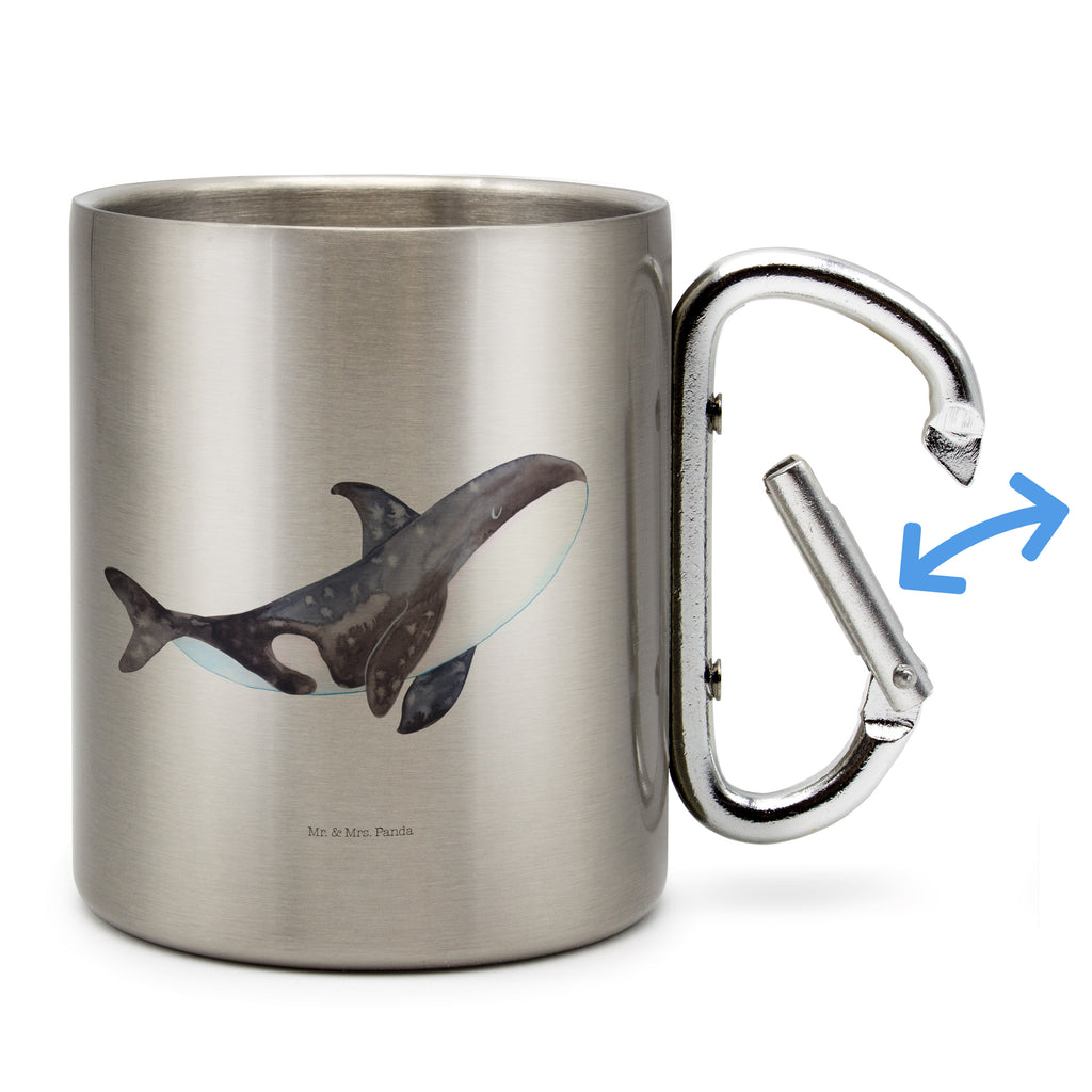 Edelstahlbecher Orca Edelstahltasse, Karabiner, Edelstahlbecher, Outdoor, Camping, Tasse, Becher, Meerestiere, Meer, Urlaub, Orca, Orcas, Killerwal, Wal, Möglichkeiten, Büro, Arbeit, Motivation, Selbstliebe, Neustart, Startup