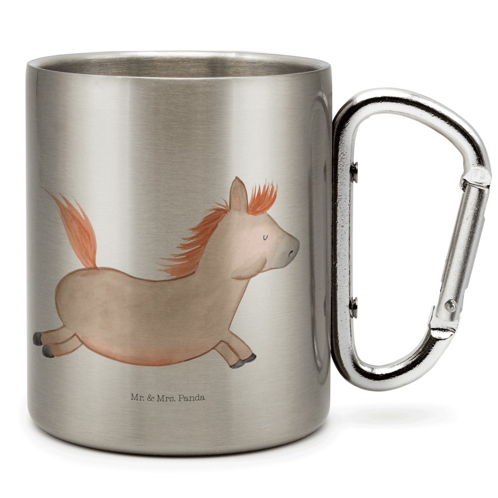 Edelstahlbecher Pferd springt Edelstahltasse, Karabiner, Edelstahlbecher, Outdoor, Camping, Tasse, Becher, Bauernhof, Hoftiere, Landwirt, Landwirtin, Pferd, Pony, Pferde, Stall, Pferdestall, ausreiten, reiten, Pferdebesitzer