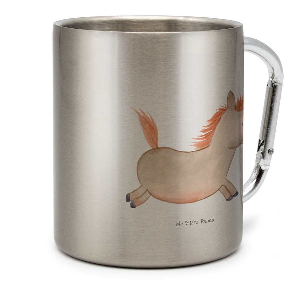 Edelstahlbecher Pferd springt Edelstahltasse, Karabiner, Edelstahlbecher, Outdoor, Camping, Tasse, Becher, Bauernhof, Hoftiere, Landwirt, Landwirtin, Pferd, Pony, Pferde, Stall, Pferdestall, ausreiten, reiten, Pferdebesitzer