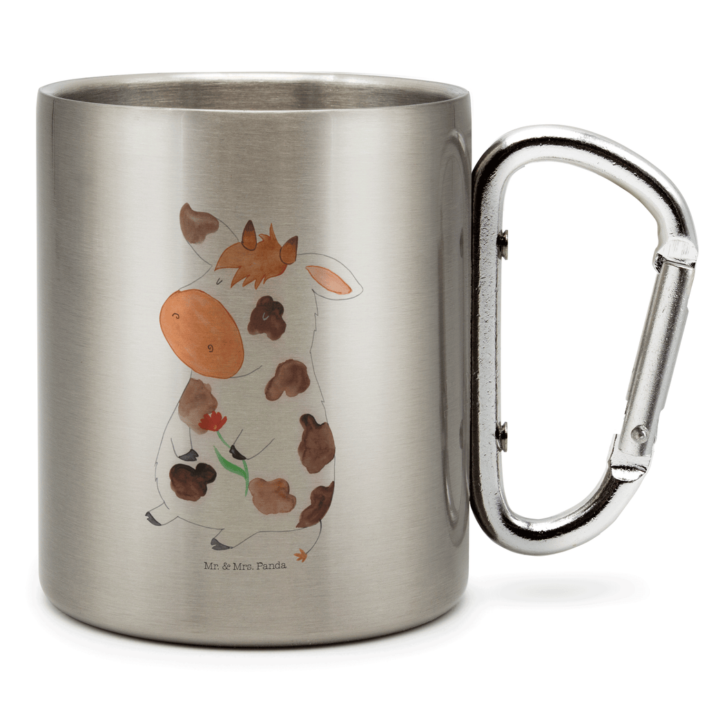 Edelstahlbecher Kuh Edelstahltasse, Karabiner, Edelstahlbecher, Outdoor, Camping, Tasse, Becher, Bauernhof, Hoftiere, Landwirt, Landwirtin, Kuh, Kühe, Träume, Flausen, Spruch, Magie, Motivtion, Hof, Milch, Milchkuh