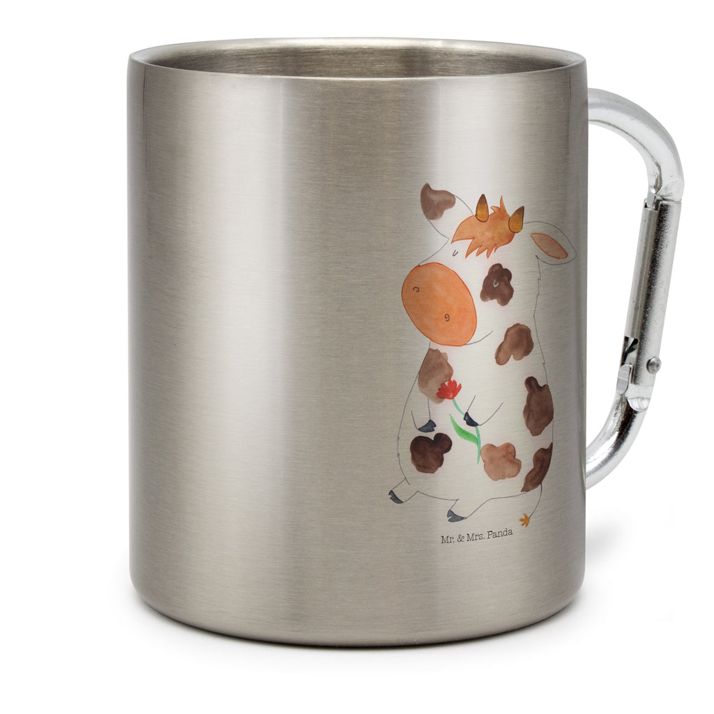 Edelstahlbecher Kuh Edelstahltasse, Karabiner, Edelstahlbecher, Outdoor, Camping, Tasse, Becher, Bauernhof, Hoftiere, Landwirt, Landwirtin, Kuh, Kühe, Träume, Flausen, Spruch, Magie, Motivtion, Hof, Milch, Milchkuh