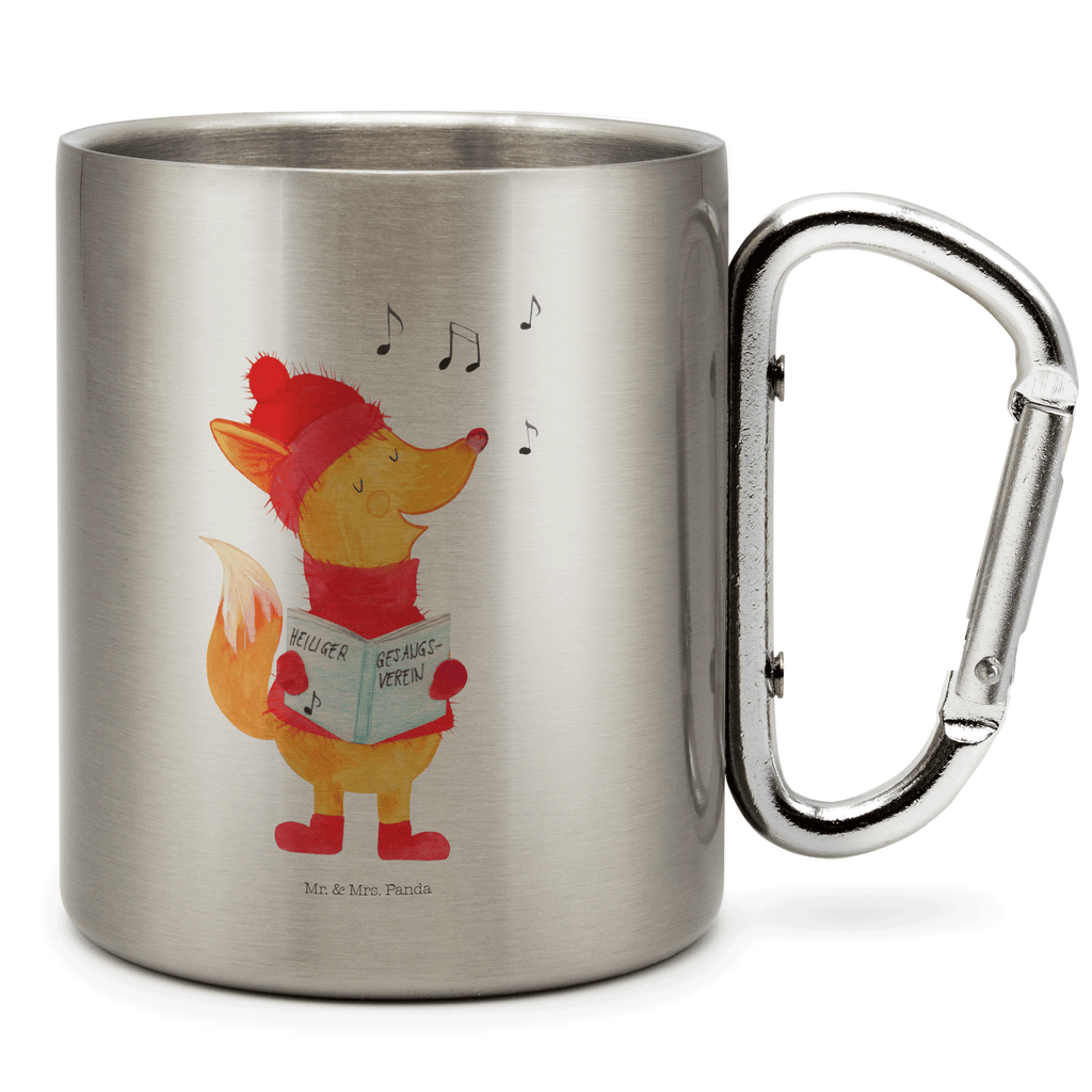 Edelstahlbecher Fuchs Sänger Edelstahltasse, Karabiner, Edelstahlbecher, Outdoor, Camping, Tasse, Becher, Winter, Weihnachten, Weihnachtsdeko, Nikolaus, Advent, Heiligabend, Wintermotiv, Fuchs, Füchse, Sänger, Geschenk Sänger, Singen, Weihnachtslieder
